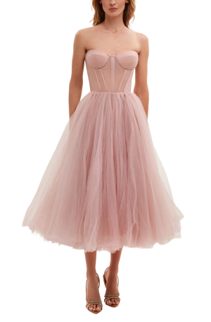 Suknia Midi Tulle Dress - Misty Rose