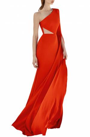 Ava Satin Crepe One Shoulder Sleeve Gown