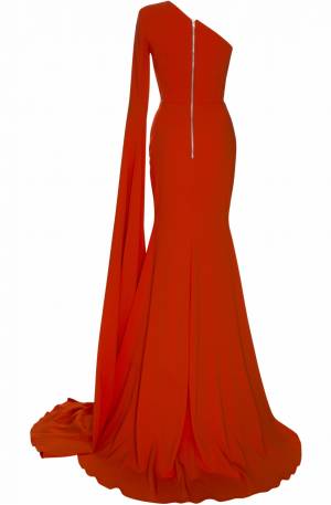 Ava Satin Crepe One Shoulder Sleeve Gown