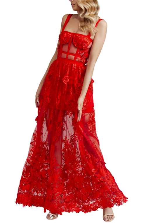 Hire NICOLA FINETTI Marisol Red Lace Gown Dress – TheOnlyDress Hire