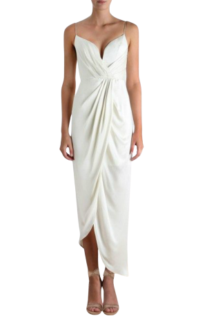 Sueded Silk Plunge Long Dress