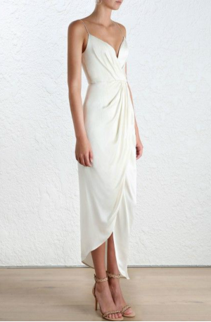 Sueded Silk Plunge Long Dress